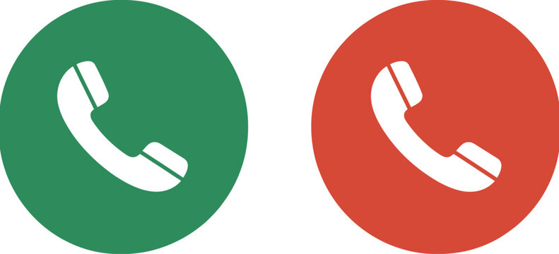 Phone call button icon set featuring green answer and red decline symbols for mobile communication, user interface, and telephony applications.