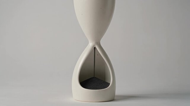 Minimal White Hourglass Standing on a Light Gray Surface.