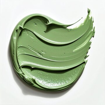 A thick, smooth swirl of green cosmetic cream is artfully smeared on a white surface