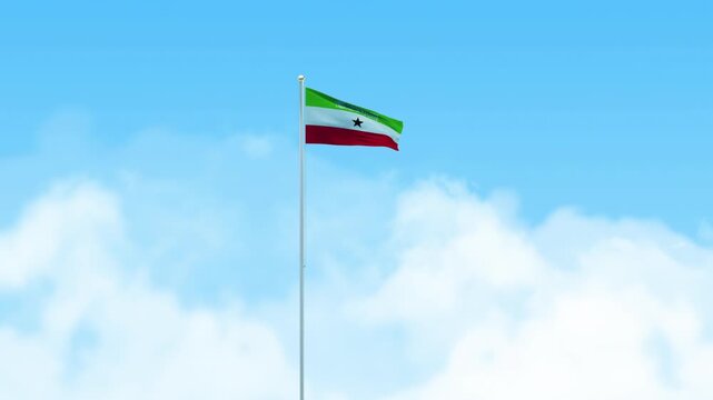 Somaliland Flag 3D Render Animation Waving on Pole with Blue Sky