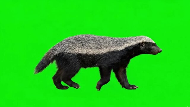 Animal Video of Honey Badger are walking on the green screen background.