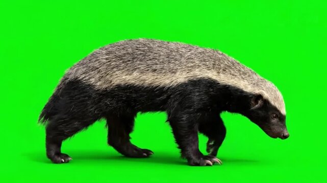 Animal Video of Honey Badger are walking on the green screen background.