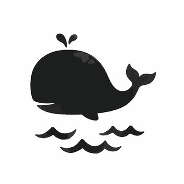 Black whale silhouette with water waves vector icon