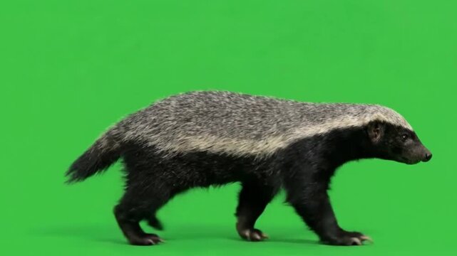 Animal Video of Honey Badger are walking on the green screen background.
