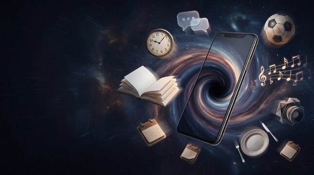 Smartphone pulling everyday activities into a digital vortex