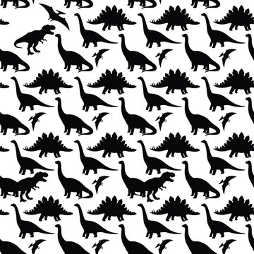 Black and white dinosaur pattern seamless background