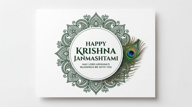 happy janmashtami peacock feather beautiful background design