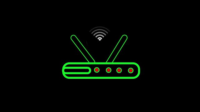 Router emits a green neon light signal indicating a strong wireless connection for network internet access that is stable and fast for users in a home or office environment requiring reliable.
