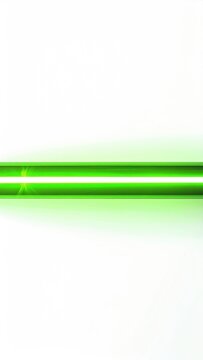 A bright green illuminated line stretches horizontally across a white background