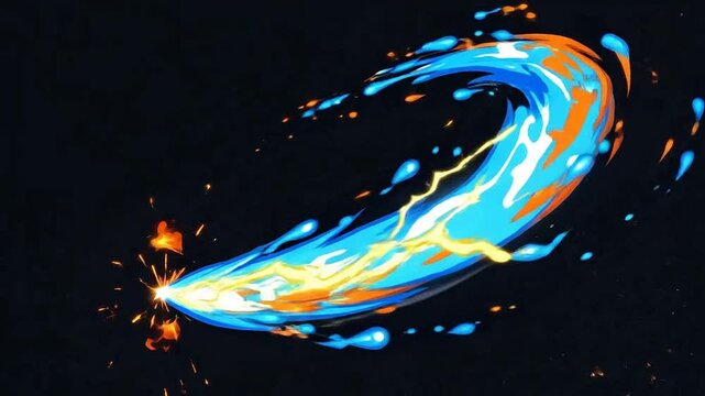 Dynamic Lightning Strike with Bright Sparks and Electric Flare