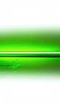 Abstract bright green horizontal light streak on white background