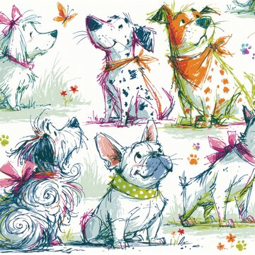 Hand drawn cute dogs seamless pattern illustration for textile design
