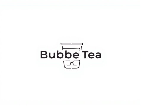 A minimalist line art logo design features a cup of bubble tea with text centered on a.