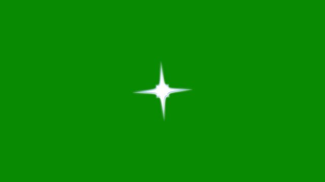 Cartoon white single star glowing twinkle sparkle light overlay effect on green screen, 4k elegant shine sparkling stars motion graphics magical starry sky glitter animation asset video background. hd