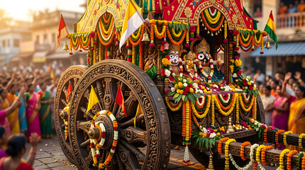 Fototapeta premium Ornate Chariot with Deities during a Religious Festival Procession.