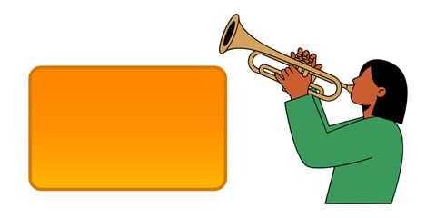 Woman Playing Trumpet Musical Instrument Vector Illustration with Blank Announcement Banner © Graphics