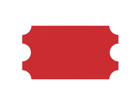 A minimalist red ticket shape with notched sides centered on a plain white background. It is clean and modern. Ideal for event invitations or promotional material design.