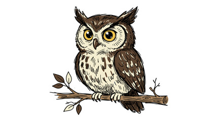 Obraz premium Detailed owl perched on tree branch with large yellow eyes and realistic feather texture