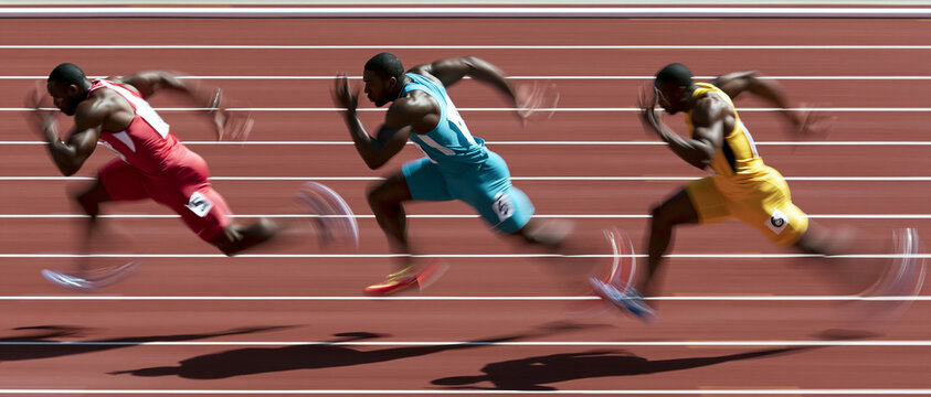 Dynamic Male Athletes Sprint in Track and Field Competition: Capturing the Essence of Speed and Endurance in Outdoor Sporting Events