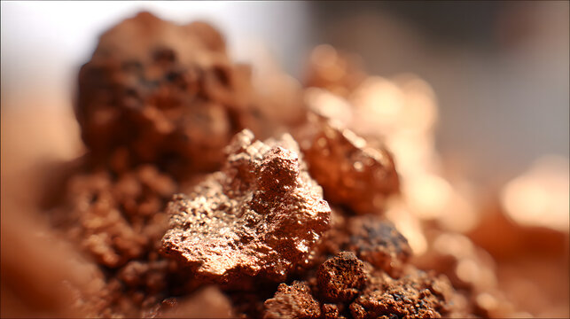 Close up of natural copper veins embedded in bedrock, rich copper metallic luster, realistic geological rock texture, emphasizing advanced energy storage materials and strategic mineral significance