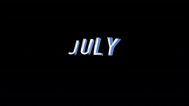 July Month Typography Text with Blue 3D Shadow Effect Alpha Background