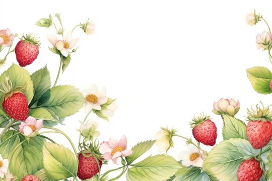 Painting strawbwerrys border strawberry nature plant.