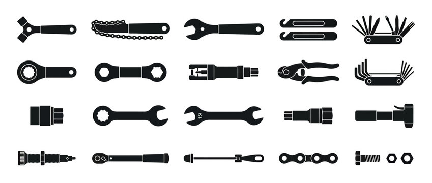 Assorted Bicycle Repair Tools Collection Icon Set