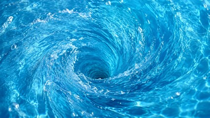 Obraz premium Spiral water vortex forming in bright blue swirling pool