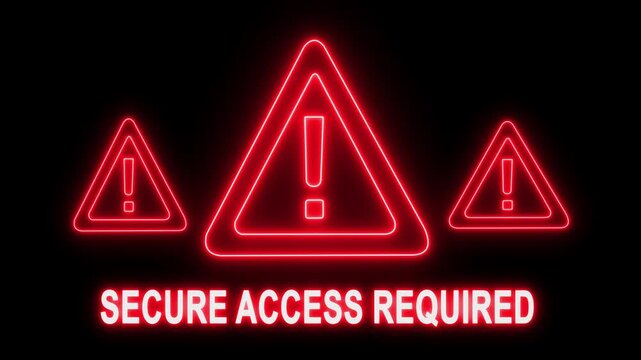 Secure access required neon warning sign animation for cybersecurity and data protection concepts