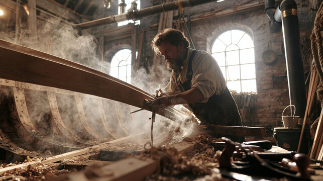 Masterful Woodworking in Shipbuilding: Artisan Craftsmanship in a Vintage Workshop
