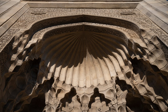 Ancient stone carved Divan-khane arch portal in Palace of Shirvanshahs Baku with copy space
