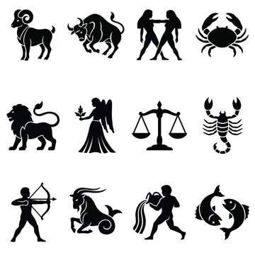 Zodiac Signs Black Icons Set Astrology Symbols