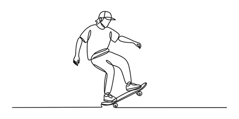 Continuous one line drawing of a man riding a skateboard © Mr Ishan