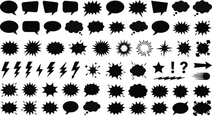 Set of black comic book speech bubbles and explosion shapes © Ali BasHar