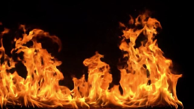 Realistic orange flames burning against a dark background with intense heat and energy