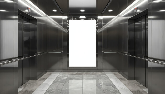 Blank billboard inside of elevator 