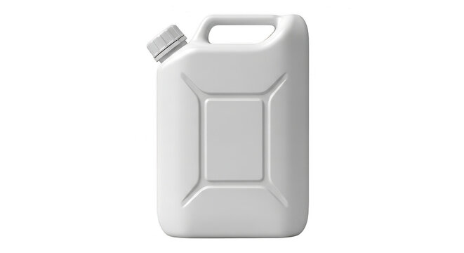 White plastic jerrycan fuel container for liquid storage isolated on transparent background