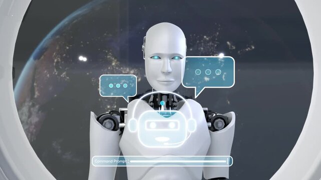 Explore a futuristic robot in a space setting, showcasing advanced AI technology and communication. This image represents innovation and interaction in digital environments. Synapse