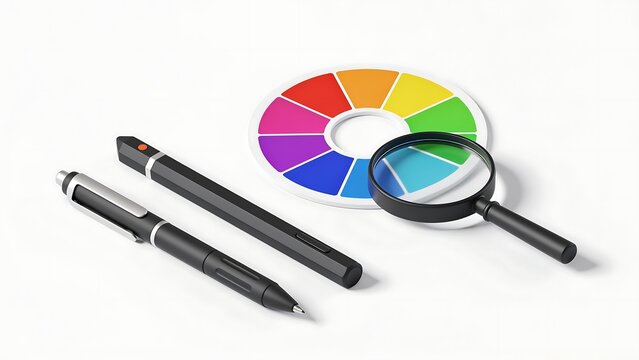 photoshop digital editing tools with color wheel and pens