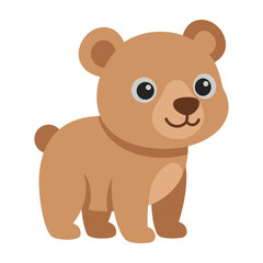 Fototapeta premium Cute brown bear cartoon character with big eyes and smile standing alone