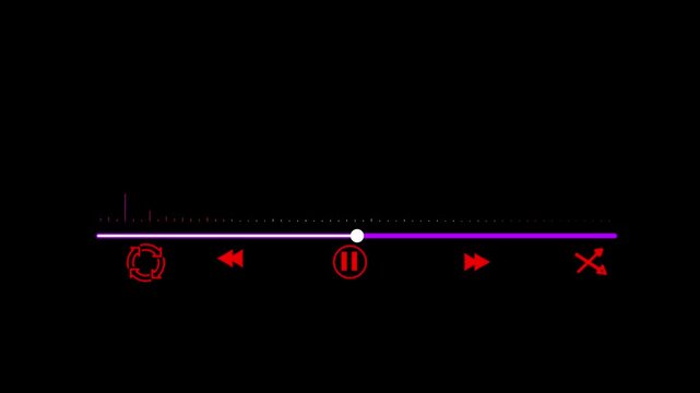 Media player control interface glows with a vibrant red light against the deep black background providing an essential digital navigation tool for users seeking to manage their audio playback.