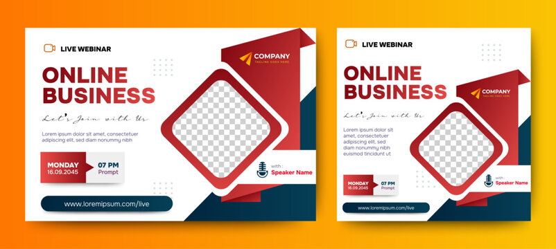 Online Business Conference live webinar banner invitation and social media post template. Business webinar invitation design. Vector