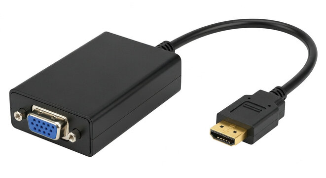 Black vga to hdmi video adapter cable converter isolated on transparent background