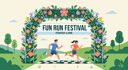 Fototapeta premium Start The Festive Race Towards A Vibrant Fun Run Finish Line Celebration