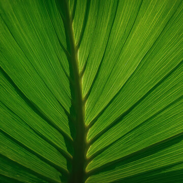 lush green leaf macro photography with intricate veins organic curves sunlit texture dark shadows natural geometry vibrant chlorophyll details deep depth of field fresh foliage close up botanical eleg