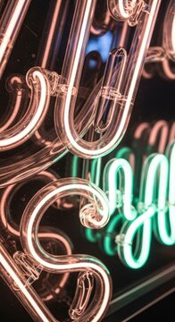 Vibrant neon sign with flowing cursive script featuring luminous glowing elements that create an eye-catching and dynamic visual display for urban nightlife or artistic signage purposes