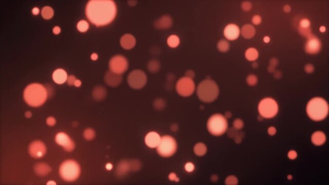 Soft burnt coral bokeh particles drift upward against deep black background, gently pulsing with warm diffused glow to create an inviting cinematic atmosphere in elegant slow motion.