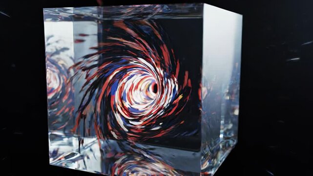 Hyper-Realistic 3D Glass Cube Containing Swirling Anime Speed Lines for Mixed Media Motion