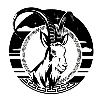 Chinese New Year 2027. Goat head design in a round frame.