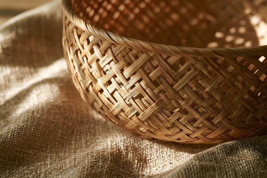Natural bamboo wicker texture with geometric weave pattern